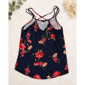 Papermoon XL Navy Blue Red Floral Strappy Cross Back Tank Top NWT